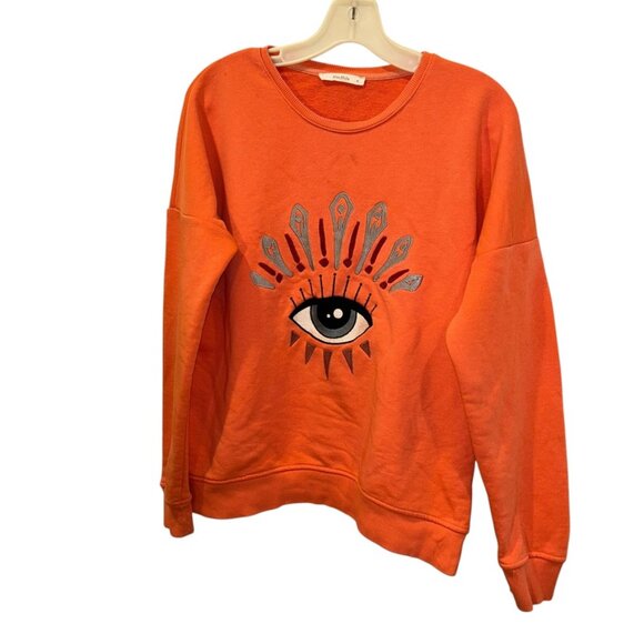 max mila Paris orange embroidered EYE cotton crew neck sweatshirt S - Picture 1 of 3